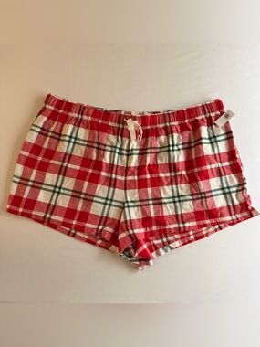 Old Navy Plaid Flannel Pajama Boxer Shorts Women 3X PLUS Red White Holiday